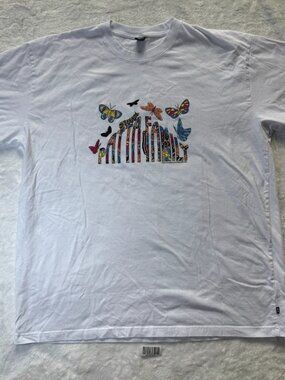 WORN Patta Mens Crew Neck Butterflies Graphic T Shirt White Size XXL